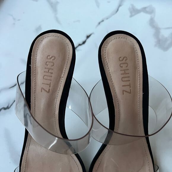 SCHUTZ Ariella Black Suede Clear Strap High Heel Sandals Size 8 - Picture 6 of 9